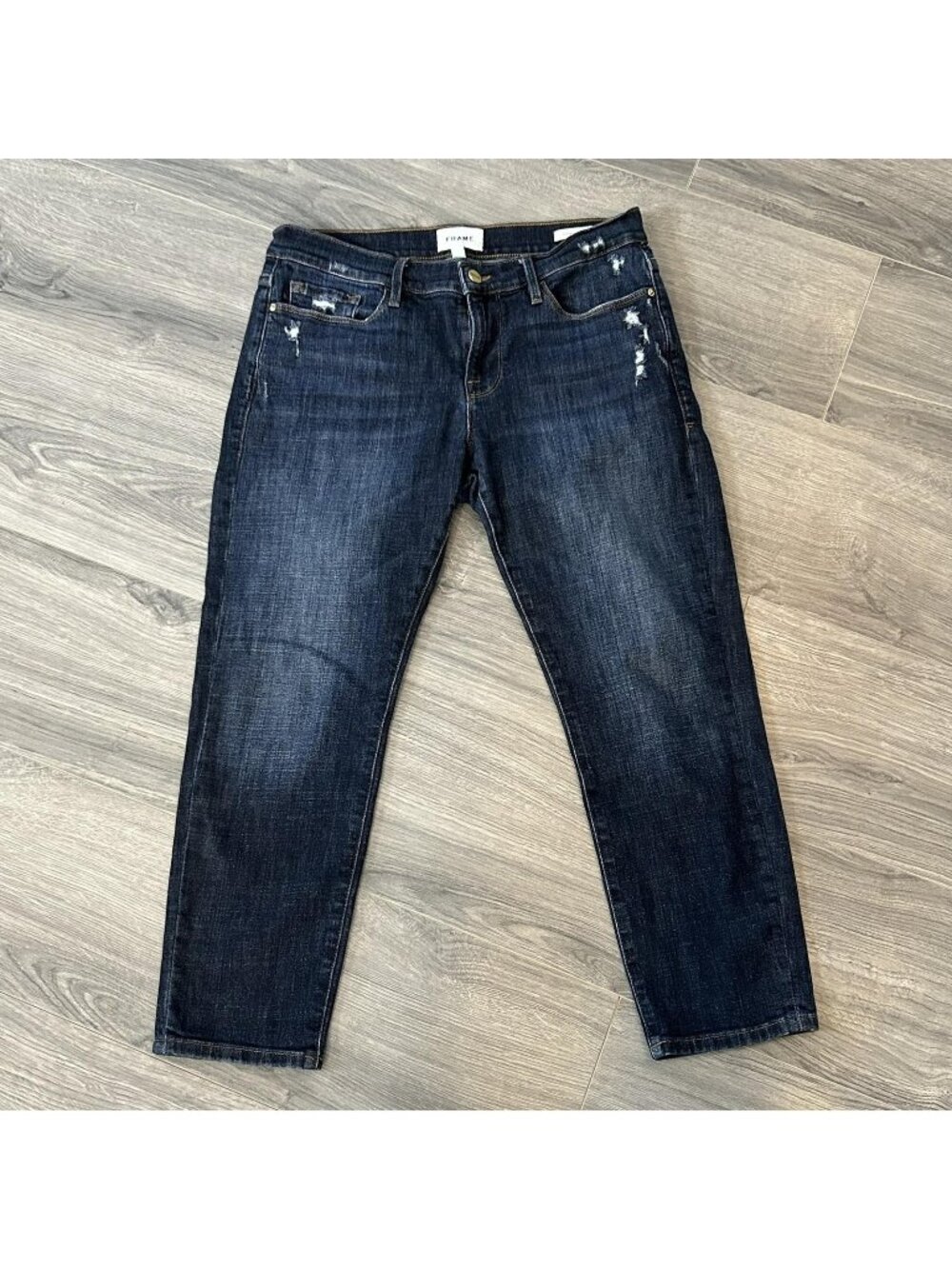 FRAME Le Garcon Crop Jeans Womens 28* Covant Dark Wash Boyfriend Distressed